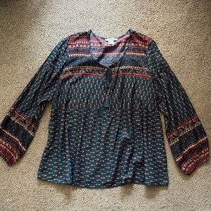 Venus maroon & blue boho style peasant top